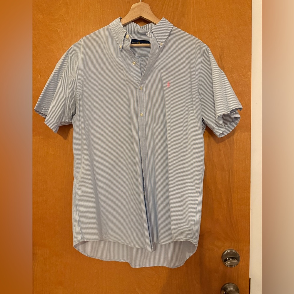 Ralph Lauren Light Blue & White Striped Short-Sleeve Button-Down Shirt